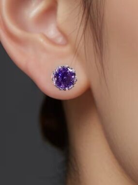 Purple Crystal Halo Stud Earrings - Elegant Women's Jewelry